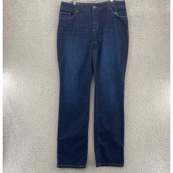Chicos Jeans Womens 1 US 8 Blue Platinum Dark Wash Denim Ultimate Fit Slim Leg* - Picture 1 of 12